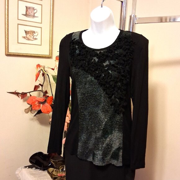 NWT Simon Chang Women's Black Gray Patchwork Floral Design Blouse 6 S - Picture 3 of 9